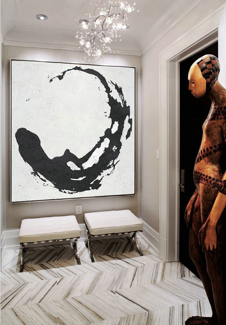 Handmade Large Contemporary Art,Oversized Minimal Black And White Painting - Hand Paint Large Art